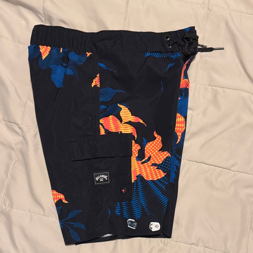 Billabong Kids Swim Trunks with Black and Orange Design